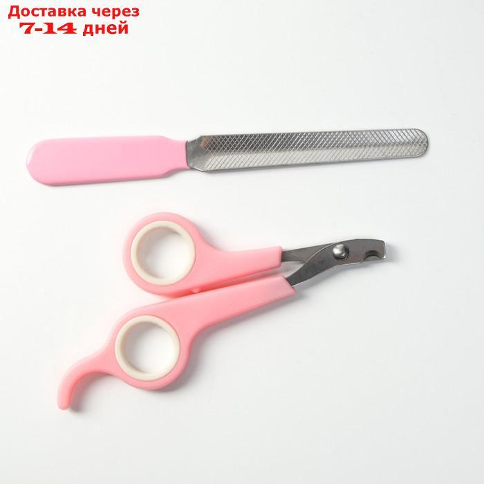 Набор по уходу за когтями: ножницы-когтерезы (отверстие 6 мм) и пилка, розовый с белым - фото 5 - id-p226975926