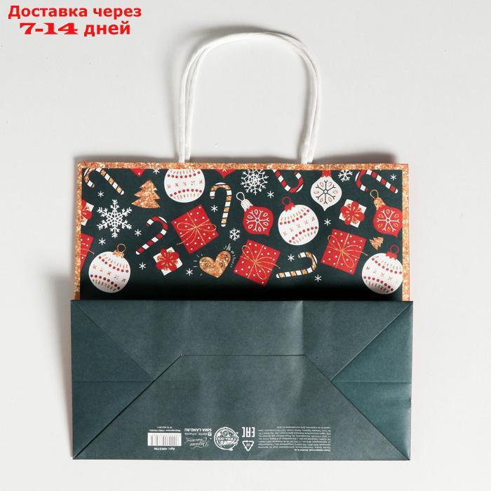 Пакет подарочный крафтовый "Счастья в Новом году", 22 × 25 × 12 см - фото 4 - id-p226955734