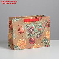 Пакет крафтовый горизонтальный "Новогодние шарики", MS 23 × 18 × 10 см