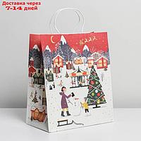Пакет подарочный крафтовый "Праздничный городок", 28 × 32 × 15 см
