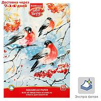 Альбом для акварели А4, 10 листов на клею ArtBerry "Снегири", обложка мелованный картон 170 г/м2, блок 80 г/м2