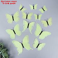 Магнит пластик "Бабочки двойные крылья - блеск" светло-зелёный набор 12 шт