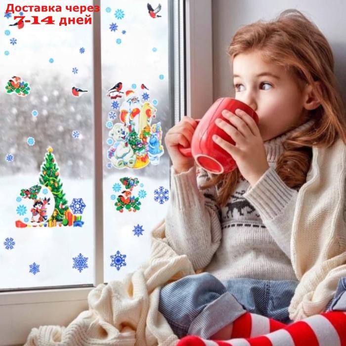 Набор наклеек на окна "Новогодний" ёлочка, снегири, Дед Мороз, 36 х 36 см - фото 4 - id-p226954230