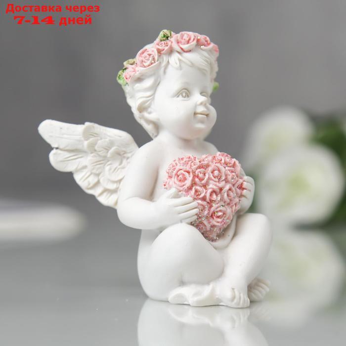 Фигурка полистоун "Ангел с сердечком из розовых роз" 7,5х6х6 см - фото 2 - id-p226980787