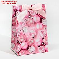 Пакет подарочный с лентой "Розовые шары", 13 × 19 × 9 см