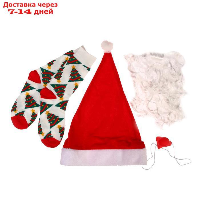 Карнавальный набор "Весёлый Дед Мороз" (борода+ носки+ нос+ шапка) - фото 1 - id-p226966784