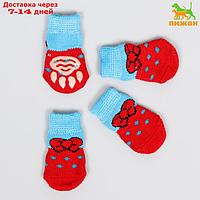 Носки нескользящие "Бантик", размер M (3/4 * 7 см), набор 4 шт, красно-голубые