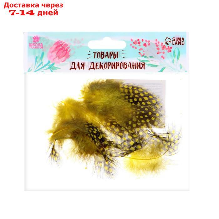 Набор перьев для декора 10 шт., размер 1 шт: 5 × 2 см, цвет жёлтый с коричневым - фото 2 - id-p226985550
