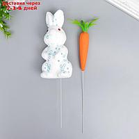 Декор пасхальный на палочке "Кролик в посыпке с кружочками и морковка" набор 2 шт 15 см