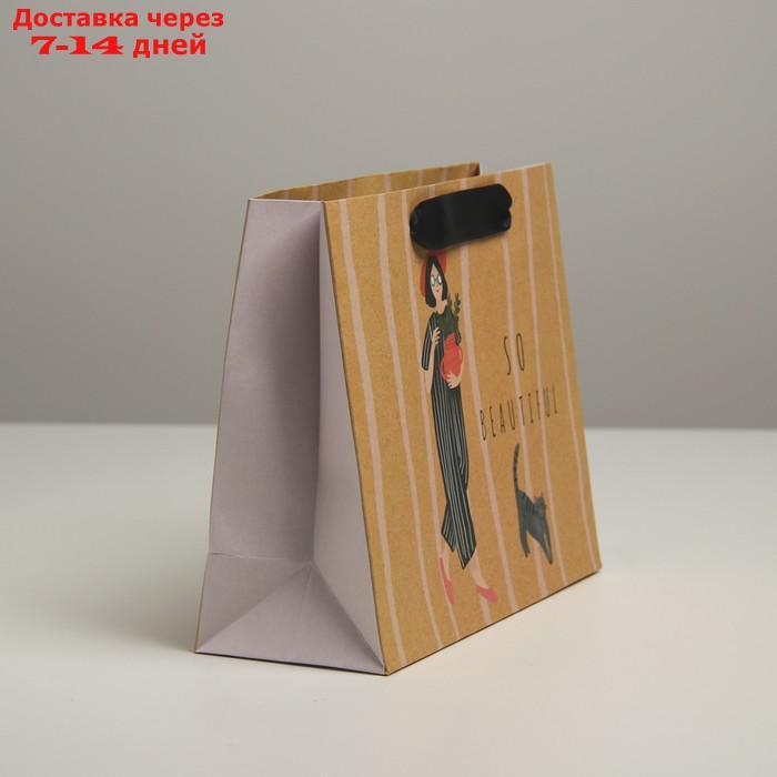 Пакет крафтовый подарочный Cat, 22 × 17,5 × 8 см - фото 2 - id-p226988701