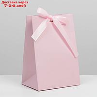 Пакет подарочный с лентой "Розовый", 13 × 19 × 9 см