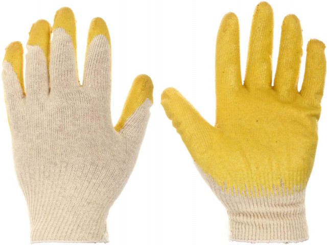 Перчатки трикотажные с латексным покрытием белые с желтым - фото 1 - id-p226412779