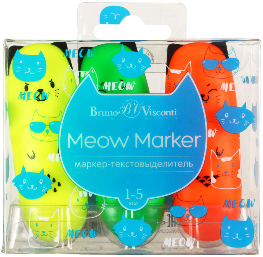 Набор маркеров-текстовыделителей BV Meow Marker 3 цвета - фото 3 - id-p227165335