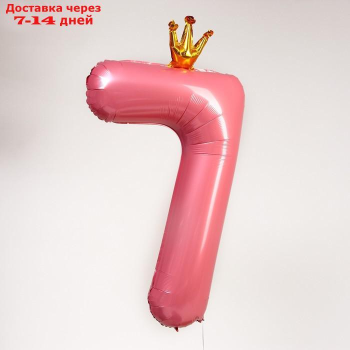 Шар фольгированный 40" Цифра 7 с короной, цвет розовый - фото 2 - id-p226998283