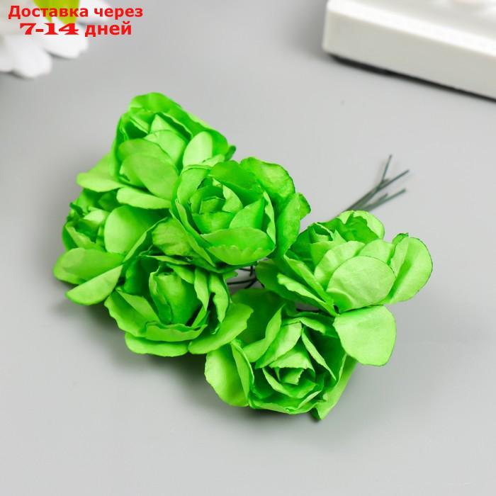 Цветы для декорирования "Чайные розы" 1 букет=6 цветов 9,5 см сочный зелёный - фото 3 - id-p227003720