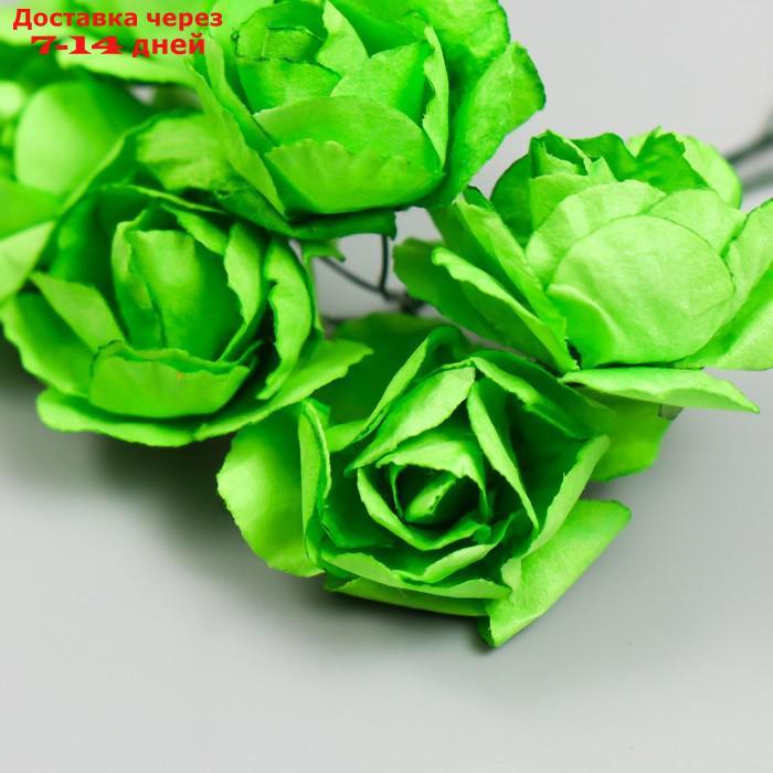 Цветы для декорирования "Чайные розы" 1 букет=6 цветов 9,5 см сочный зелёный - фото 4 - id-p227003720