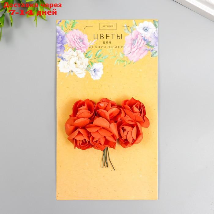 Цветы для декорирования "Чайные розы" 1 букет=6 цветов 9,5 см алый - фото 1 - id-p227002773