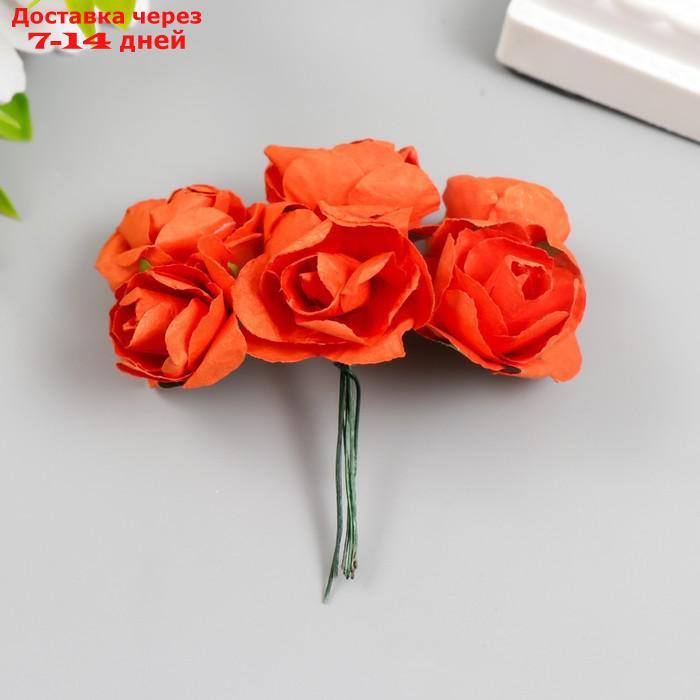 Цветы для декорирования "Чайные розы" 1 букет=6 цветов 9,5 см алый - фото 2 - id-p227002773