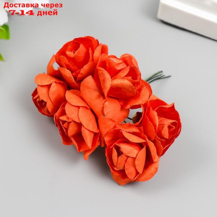 Цветы для декорирования "Чайные розы" 1 букет=6 цветов 9,5 см алый - фото 3 - id-p227002773