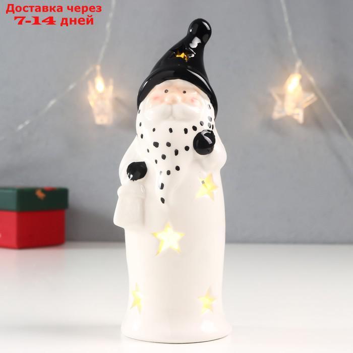 Сувенир керамика свет "Дед Мороз, чёрный колпак, борода в горох, с фонарём" 17,8х6,2х6,2 см 762031 - фото 1 - id-p227012671