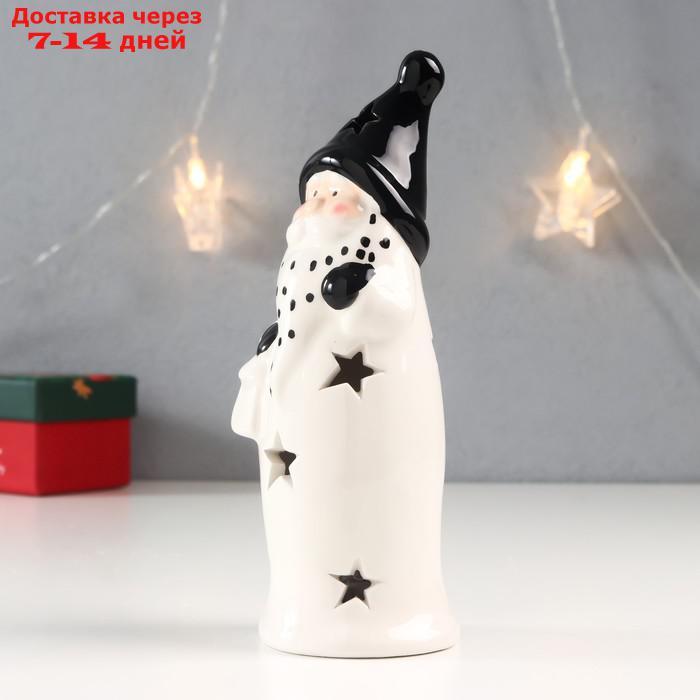 Сувенир керамика свет "Дед Мороз, чёрный колпак, борода в горох, с фонарём" 17,8х6,2х6,2 см 762031 - фото 3 - id-p227012671