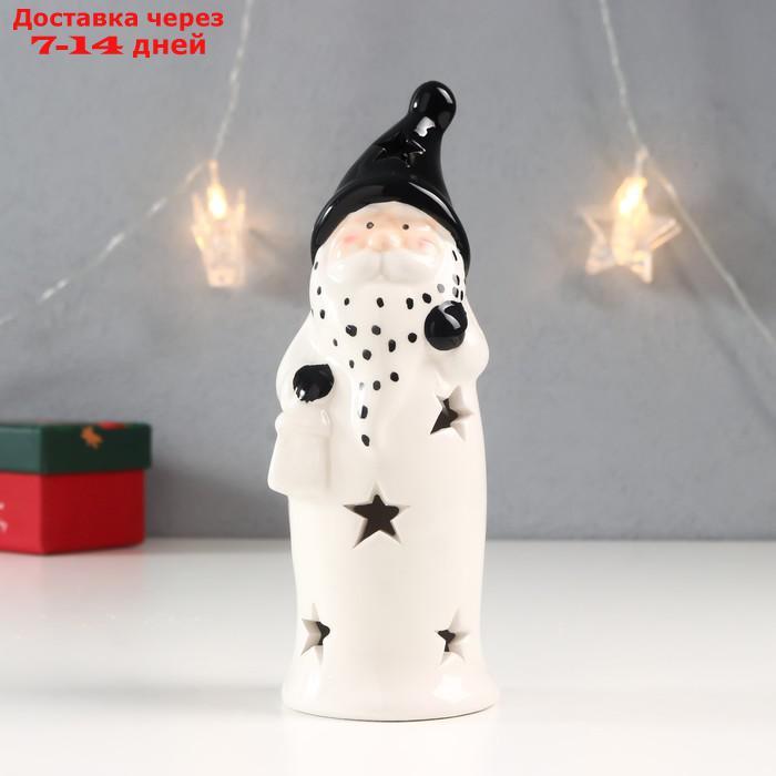 Сувенир керамика свет "Дед Мороз, чёрный колпак, борода в горох, с фонарём" 17,8х6,2х6,2 см 762031 - фото 5 - id-p227012671