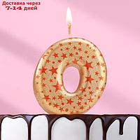 Свеча в торт "Саната", цифра "0", золотая с красными звездами