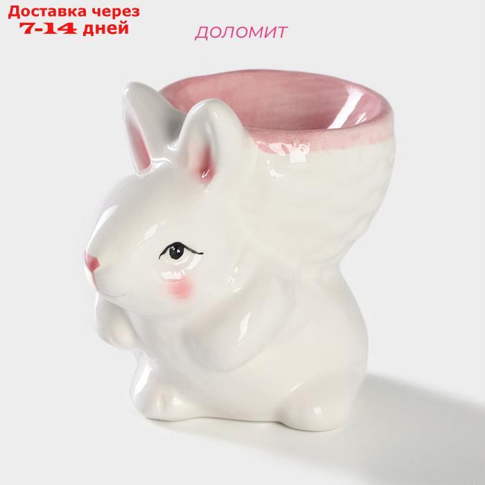Подставка для яйца Доляна "Зайка", 8×5,5×7,5 см, цвет розовый - фото 2 - id-p227003857