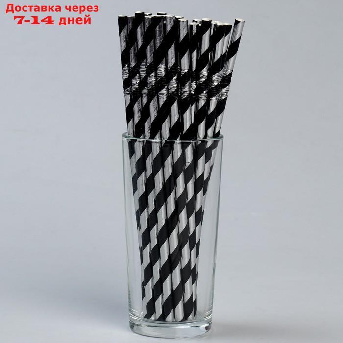 Трубочки для коктейля с гофрой "Спираль", набор 25 шт, цвет серебряный, черный - фото 1 - id-p227029925
