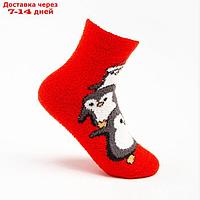 Носки женские махровые "Пингвинята", цвет красный, размер 36-40
