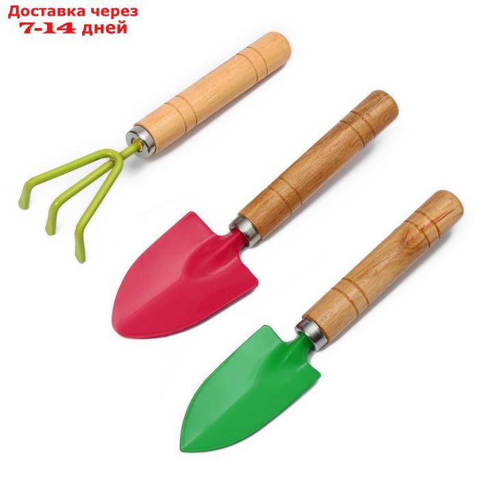 Набор садового инструмента, 3 предмета: рыхлитель, совок, грабли, длина 20 см - фото 1 - id-p226995201