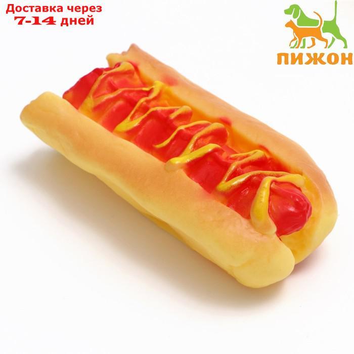Игрушка пищащая "Недоеденный хот-дог" для собак, 12 см - фото 1 - id-p226995263