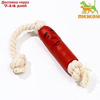 Игрушка "Сосиска в неге на верёвке" для собак, 14 см, бледно-розовая