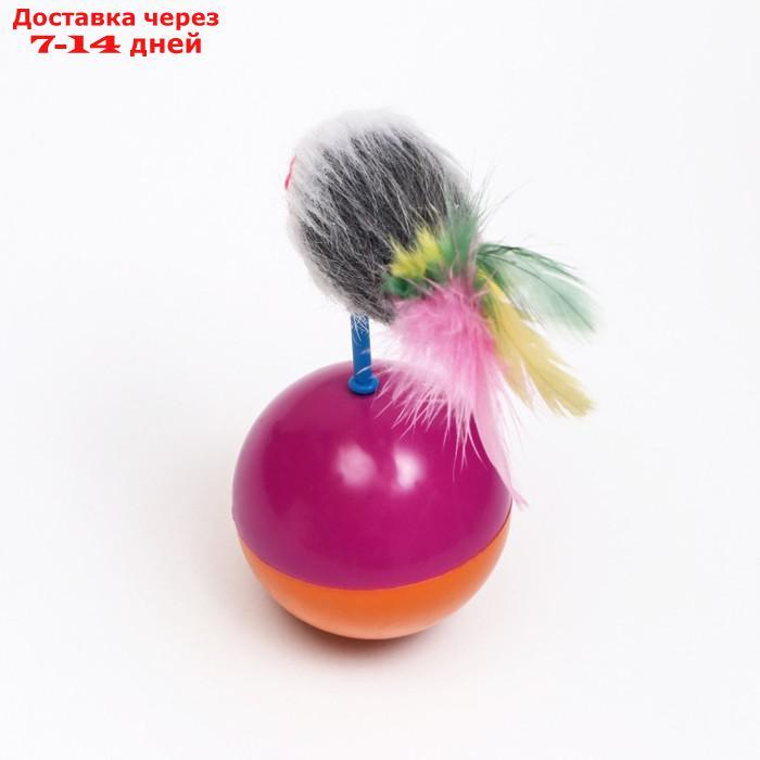 Мышь-неваляшка из натурального меха на шаре, 11 х 5 см фиолетовый/оранжевый - фото 4 - id-p227019801