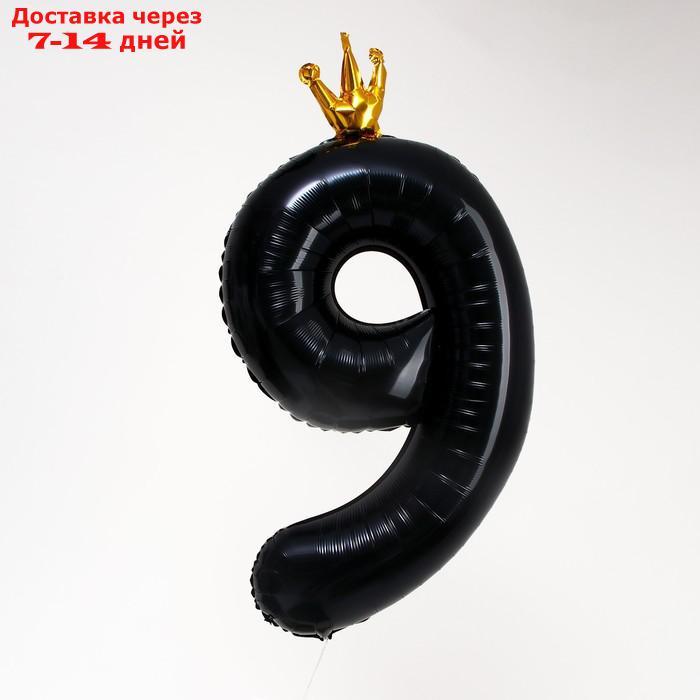 Шар фольгированный 40" "Цифра 9 с короной", цвет чёрный - фото 2 - id-p227000008