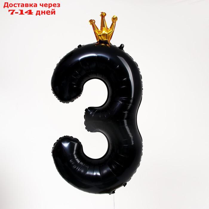 Шар фольгированный 40" "Цифра 3 с короной", цвет чёрный - фото 2 - id-p227000014