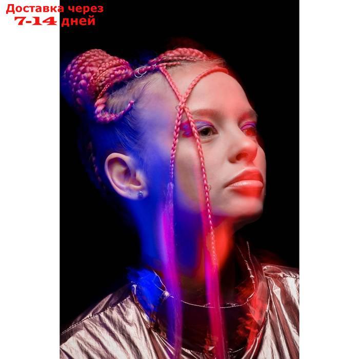 SIM-BRAIDS Канекалон трёхцветный, гофрированный, 65 см, 90 гр, цвет синий/русый/светло-розовый(#FR-33) - фото 5 - id-p226990988