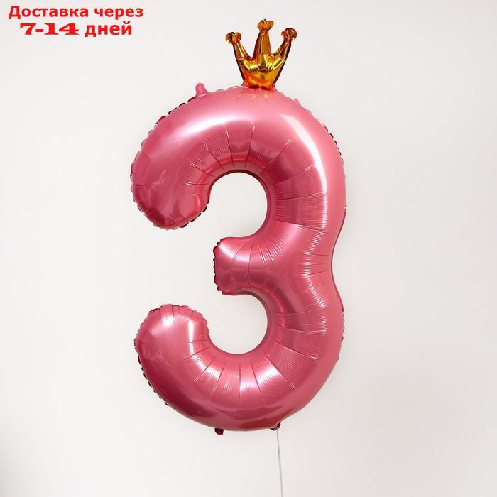 Шар фольгированный 40" "Цифра 3 с короной", цвет розовый - фото 2 - id-p227000016