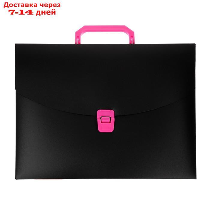 Папка портфель А4, 700 мкм, 1 отделение, Calligrata, черный с розовыми элементами отделки - фото 1 - id-p227026879