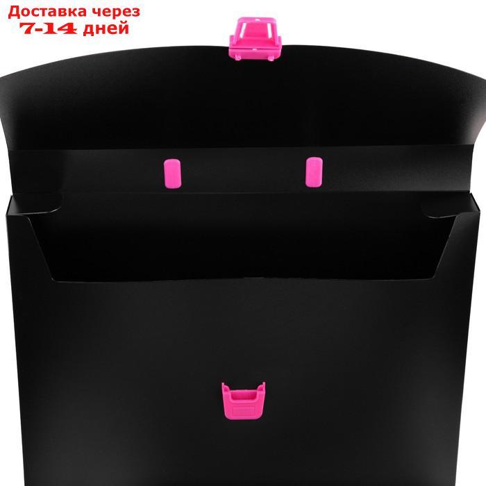 Папка портфель А4, 700 мкм, 1 отделение, Calligrata, черный с розовыми элементами отделки - фото 3 - id-p227026879