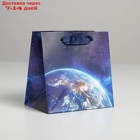Пакет ламинированный квадратный "Космос", 14 × 14 × 9 см