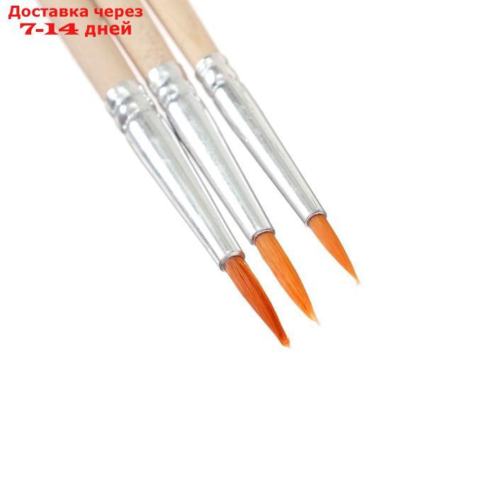 Набор кистей синтетика круглые 3 штуки (№1,3,4) с деревянными ручками в пакете - фото 3 - id-p226998128