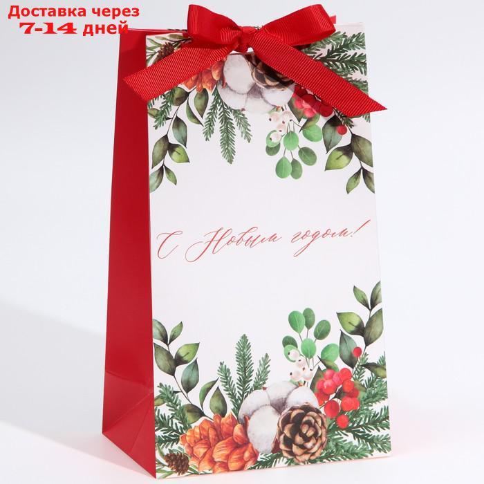 Пакет подарочный с лентой "Новогодняя пора", 13 × 23 × 7 см - фото 1 - id-p227002464