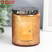 Банка для свечей стекло с крышкой "Цветочная" золото, цилиндр, гальваника 9х7х7 см