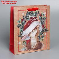 Пакет крафтовый вертикальный "Новогодняя пора", M 26 × 30 × 9 см