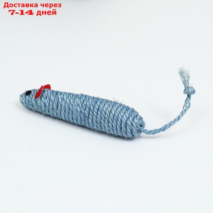 Игрушка сизалевая "Длинная мышь", 14,5 см, синяя - фото 4 - id-p227029625