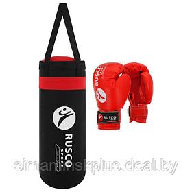 Набор боксёрский для начинающих RuscoSport: мешок, перчатки, 4 унции, цвет чёрный/красный