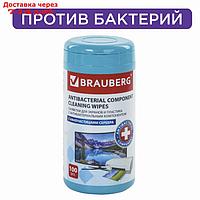 Салфетки чистящие д/экранов всех типов BRAUBERG, 13x17 см, 100 шт в тубе, пл, влажн, антиб