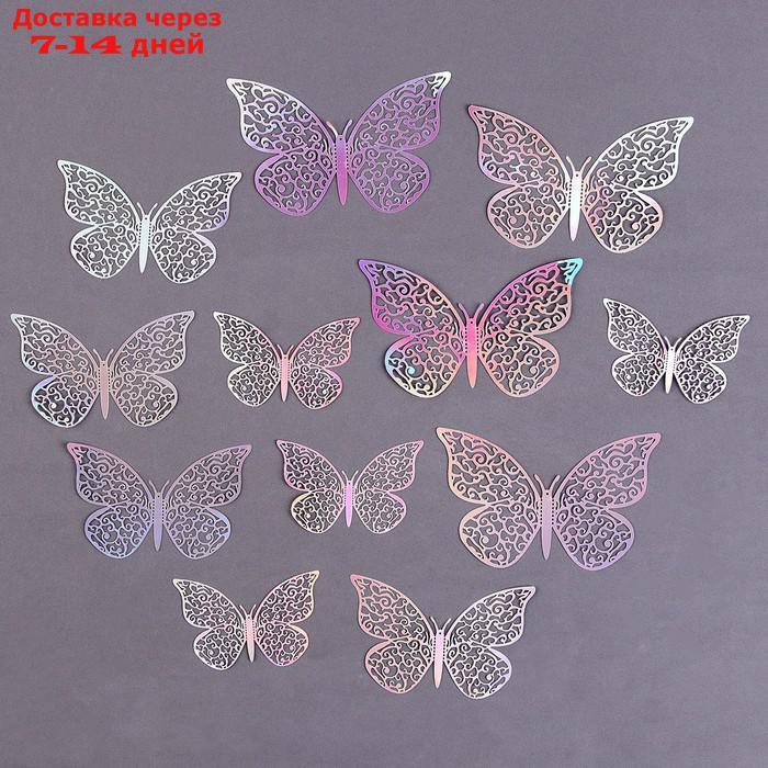 Украшение для торта "Бабочки", набор 12 шт, цвет серебро голография - фото 1 - id-p227041375
