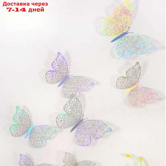Украшение для торта "Бабочки", набор 12 шт, цвет серебро голография - фото 6 - id-p227041375